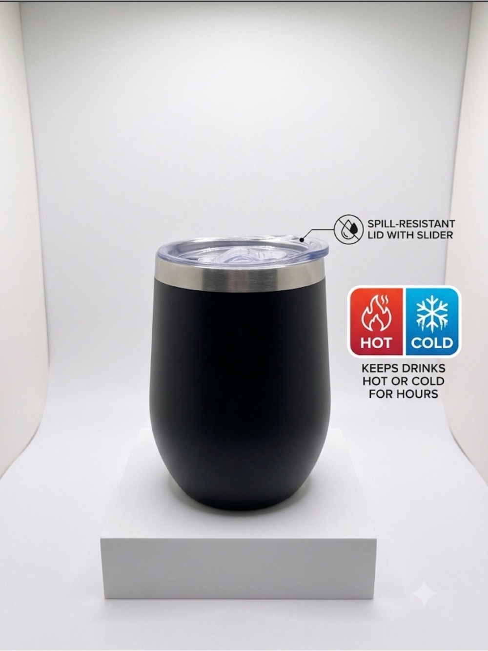 Stainless Steel Insulated Wine Tumbler - Black - Picture 1 of 2